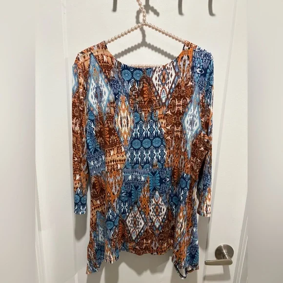 Ruby Rd. Blue and Brown Geometric Blouse - Picture 6 of 6